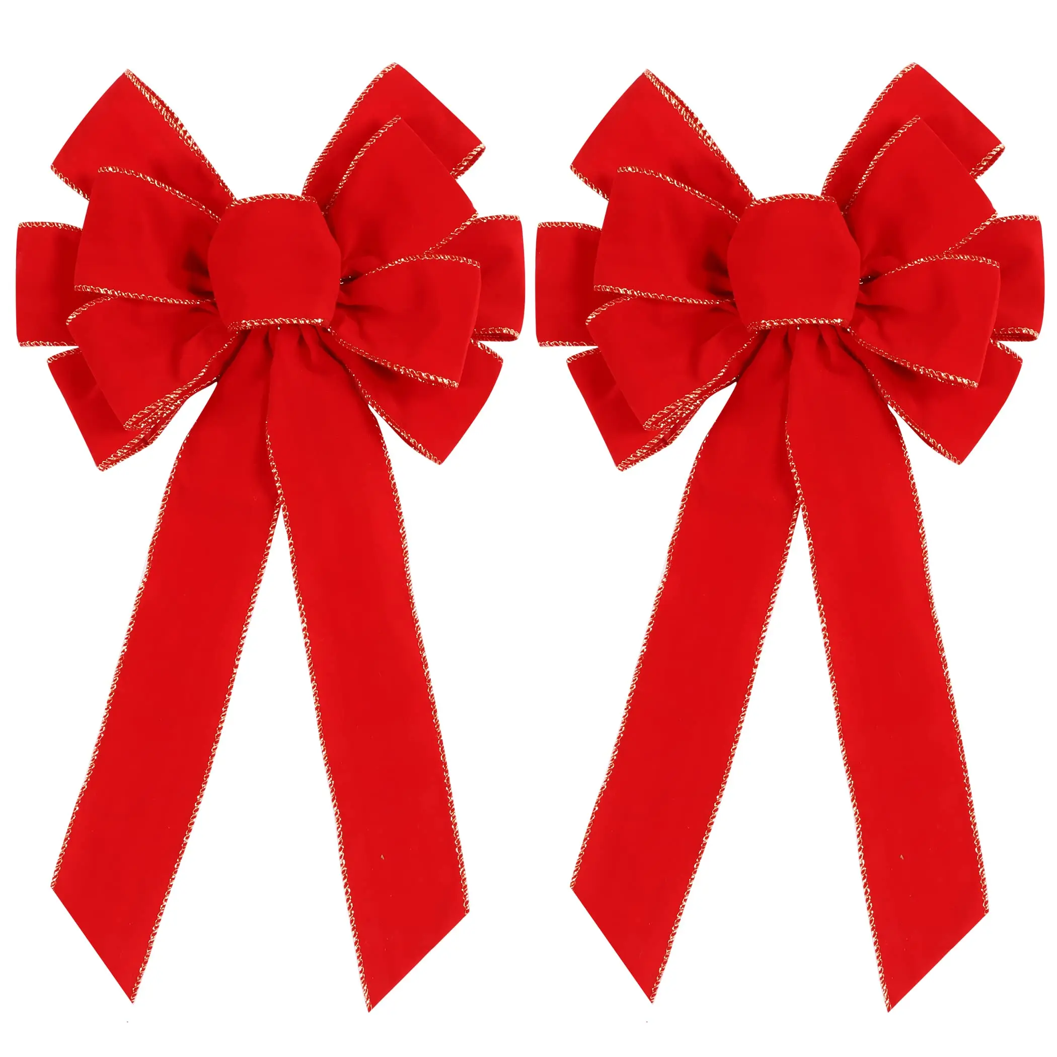 Two-Piece Bow Outdoor Decoration Set, 10.6"x19.7" Large Tree Top Bows, Velvet Material with Gold Glitter, Christmas Home Front Door Decor