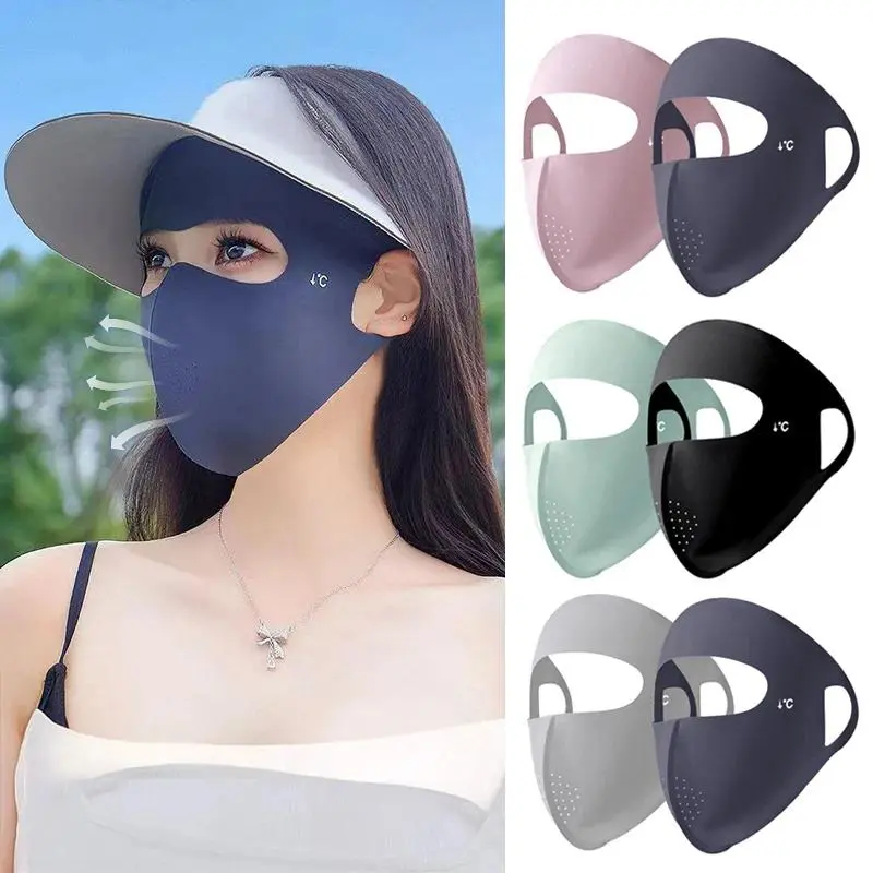 Unisex 2pcs Gray UV-Protective Mask Set, Ice-Cool, Breathable, Elastic-Fit Full Face Sun Protection Mask for Biking, Daily Use, Cycling, Adults, Lightweight, Outdoor Wear, No