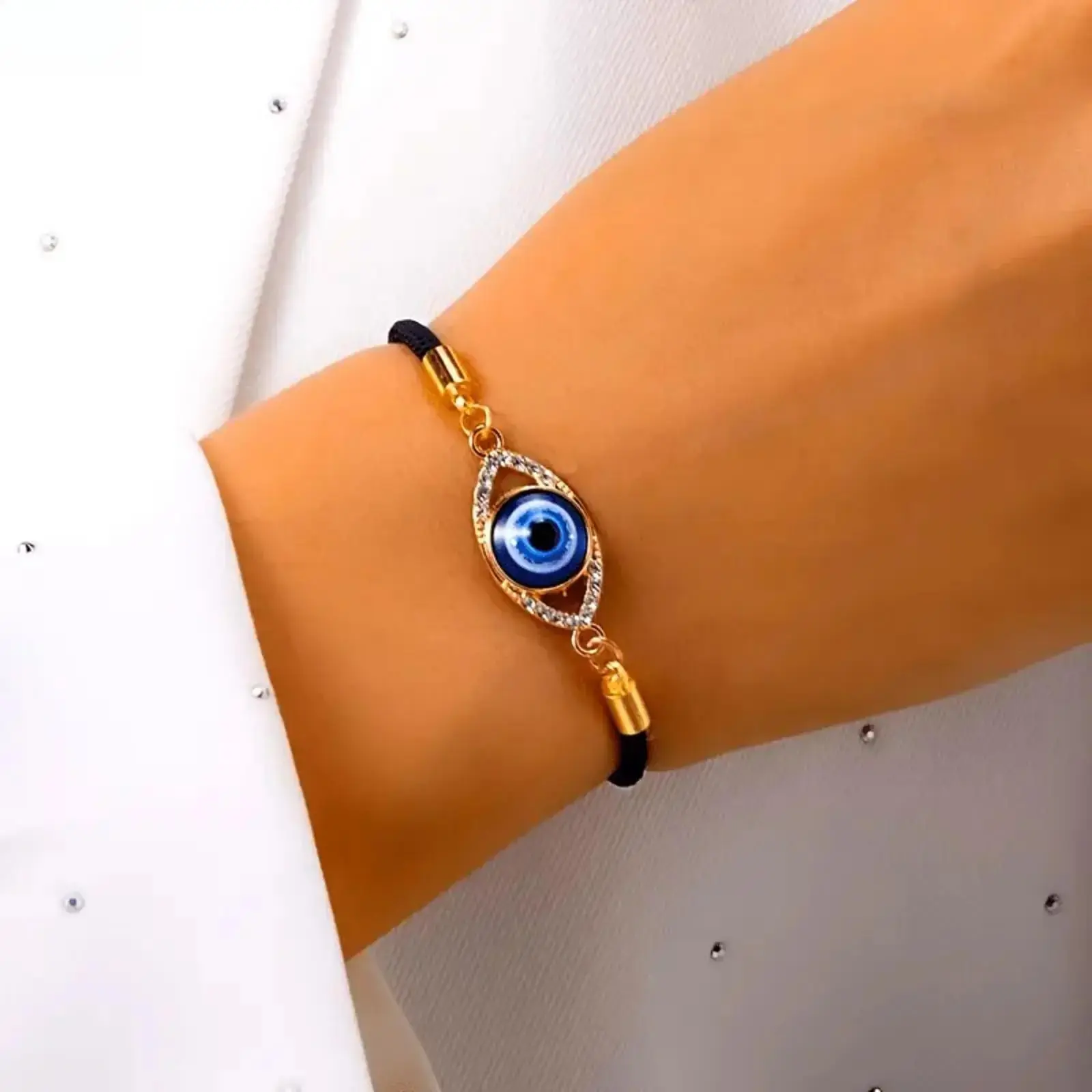 Women’s Turkish-Style Evil Eye Enamel Charm Bracelet – Adjustable Cord Stackable Spiritual Jewelry, Lightweight Protective Bangle for Daily Wear & Birthday Gift Giving