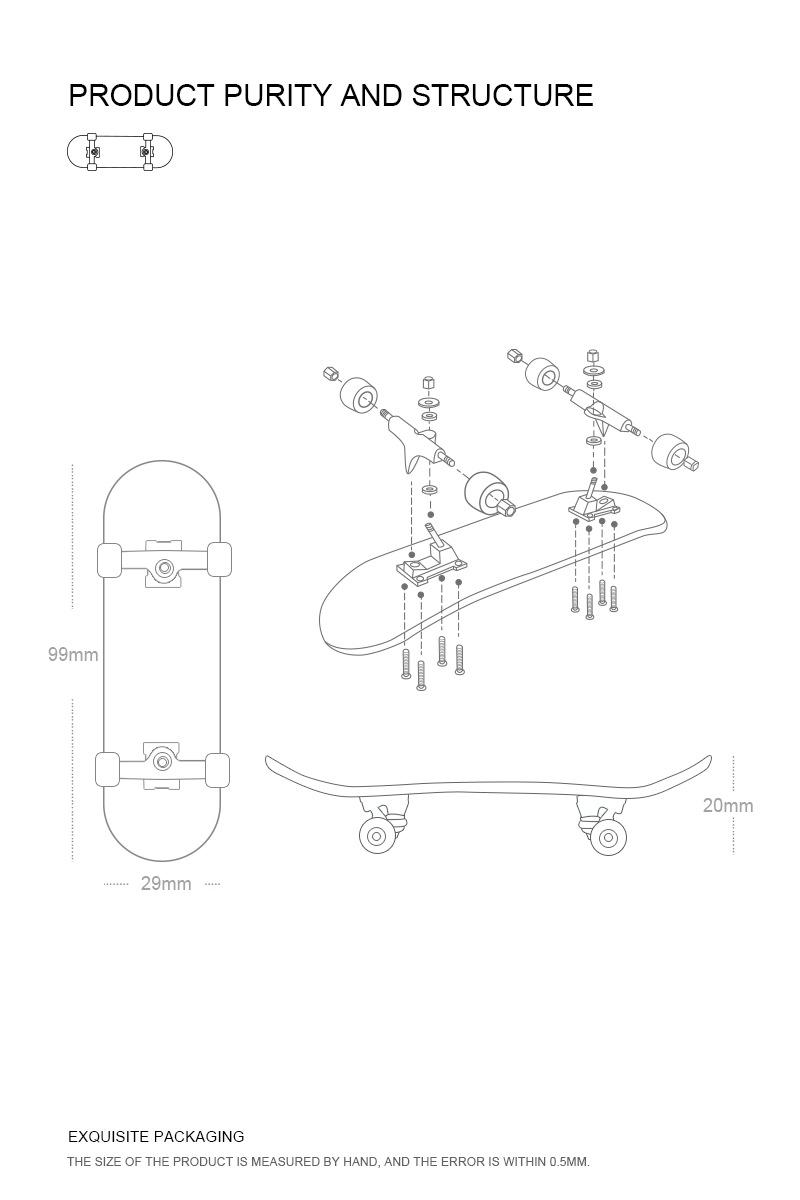 Professional Five-Layer Maple Finger Skateboard Bearings Alloy Wheels, Tipper Desktop Mini Skateboard, Durable & Smooth Rolling