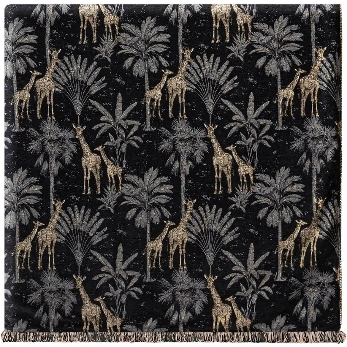 Jacquard Throw Blanket for Bed, 52”x72”, Black Giraffe Design | Safari  Palm Tree Chenille Decorative Fall Blankets with Fringe, Soft  Lined Bed Throws for Couch Sofa Chair