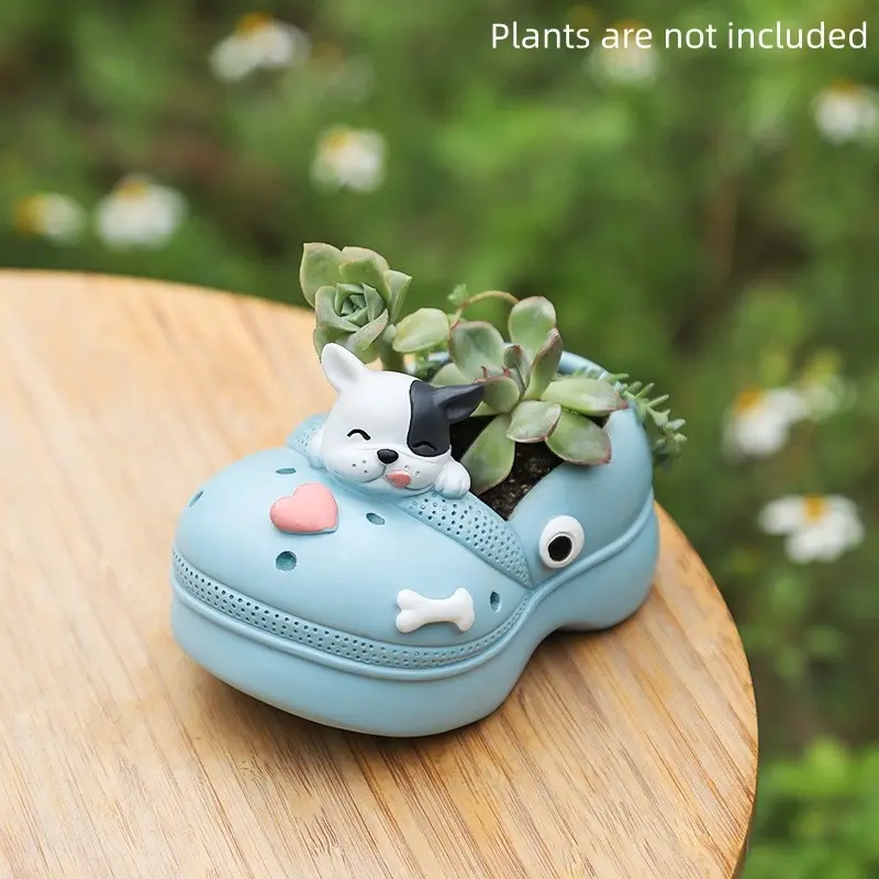 Funny Novelty Resin Plant Pot, Clogs Slipper Shaped Cartoon Planter, Desktop Garden Decor Pot for Succulents, Cactus, Micro Landscape, Perfect Housewarming Gift & Household Ornament