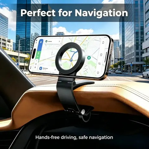 Magnetic Car Phone Holder - Adjustable Dashboard Auto Accessories Interior Mount with 95° Tilt, Hands-Free Phone Holder for Car, Portable Stand Compatible with Most Smartphones for Daily Driving
