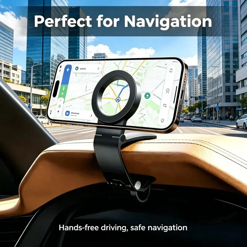 Magnetic Car Phone Holder - Adjustable Dashboard Auto Accessories Interior Mount with 95° Tilt, Hands-Free Phone Holder for Car, Portable Stand Compatible with Most Smartphones for Daily Driving