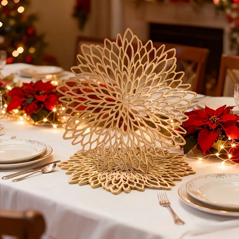 8pcs placemat + coaster combination set, including 4 placemats and 4 coasters - elegant embossed round leaf design, suitable for weddings/Christmas/Thanksgiving/outdoor events, table decoration | Elegant table setting