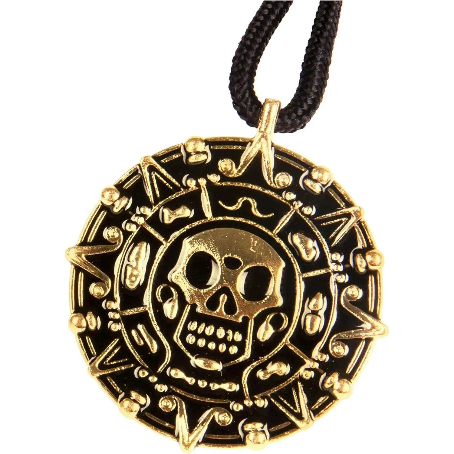 Antique Coin Necklace - Medallion Skull Pendant with Black Cord Gold Pirate Accessories Women, Pirate Cosplay Halloween Jewelry for Women & Men for Costume Parties & Gifts