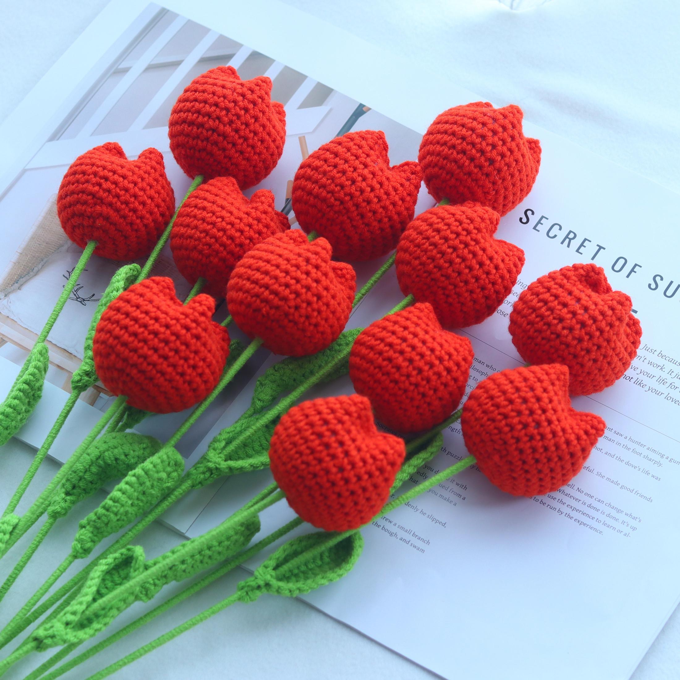 Handmade Crochet Plush Tulip Bouquet, Faux Flower Bouquet, DIY Bouquet for Party and Home Decor, Home Decor Supplies, Fruit, Crochet Artificial Flowers