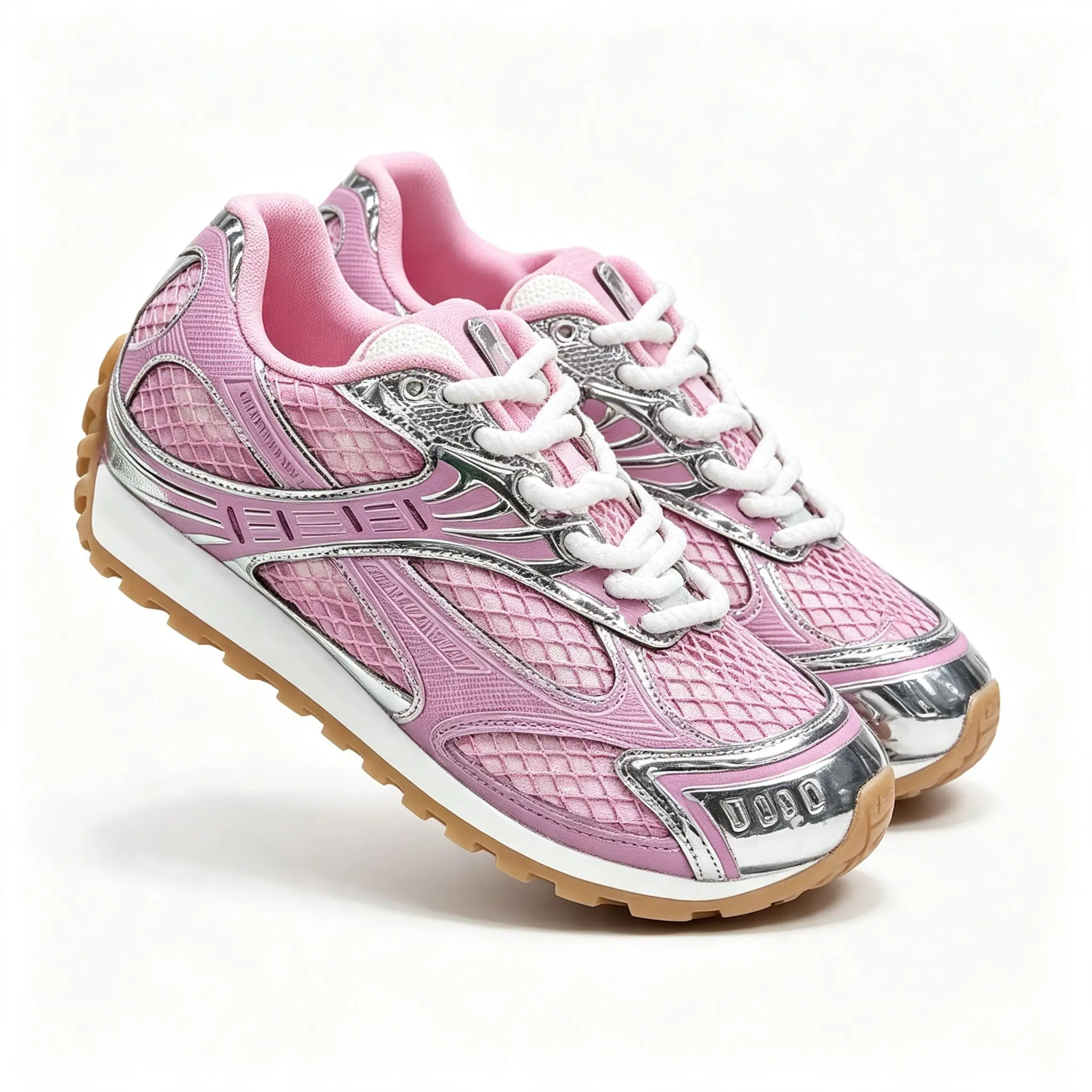 Women Retro Pink Silver Paneled Girl Runner Shoes Thick-soled Height-increasing Fitness Footwear Non-slip Rubber Sole Breathable Mesh Workout Sneakers Fashion Streetwear Athletic Walking Trainers