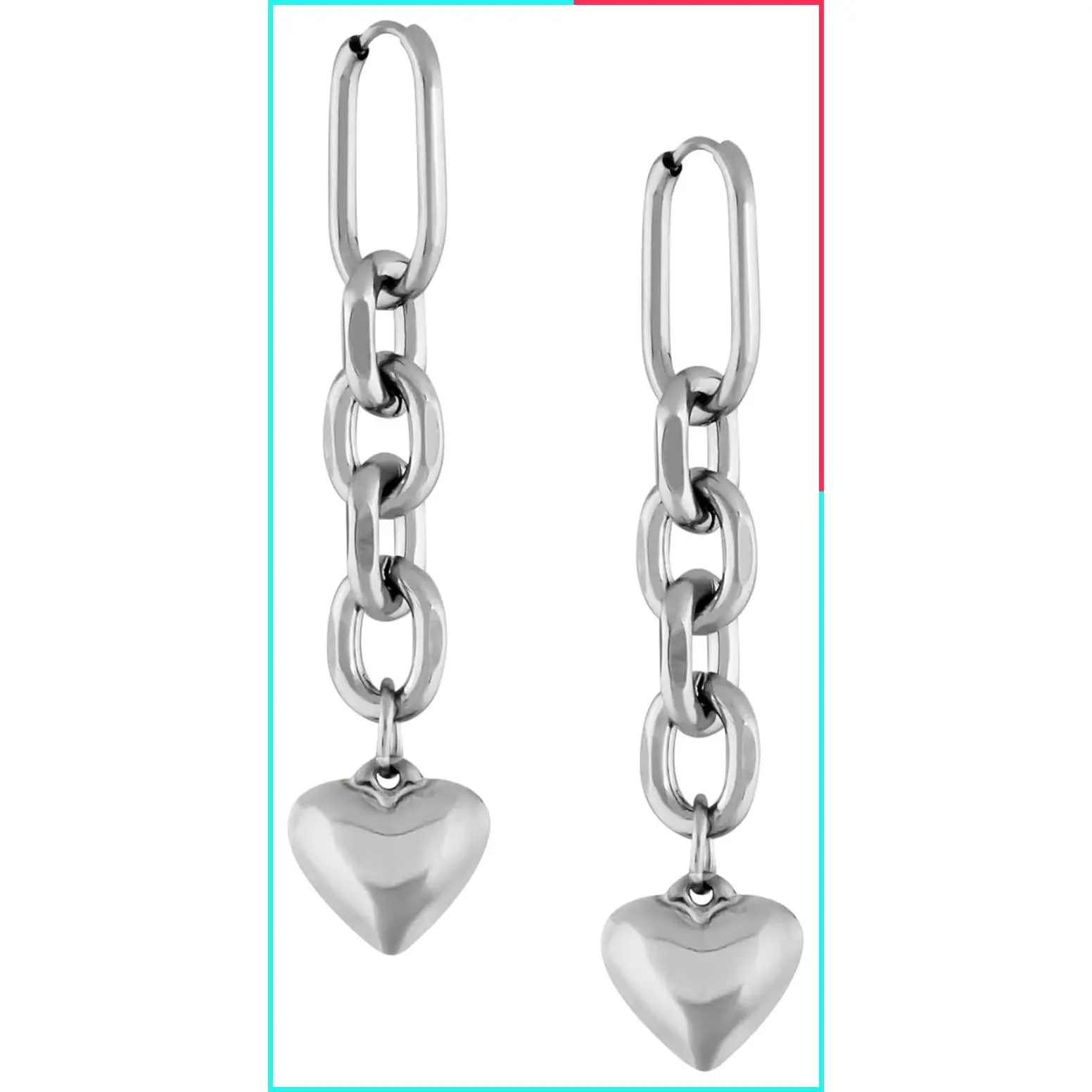 Gothic Punk Heart Chunky Chain Earrings, Emo Grunge Y2K Aesthetic Jewelry, Christmas Gift for Women