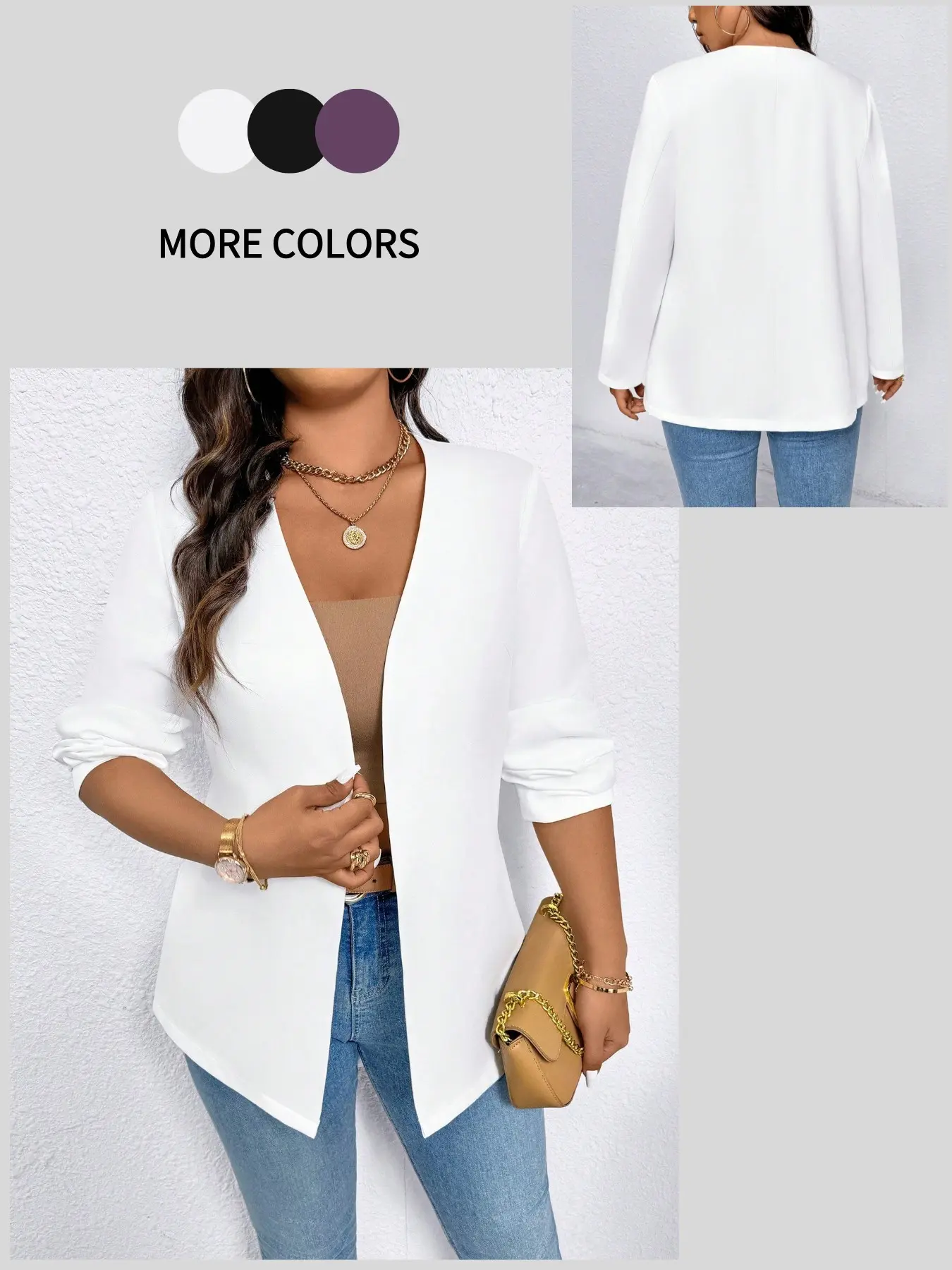 Lazy Simple Open Front Lightweight Long Sleeve Casual Blazer, Essential Outerwear for Commuting, Slim-Fitting Solid Color Jacket for All Seasons