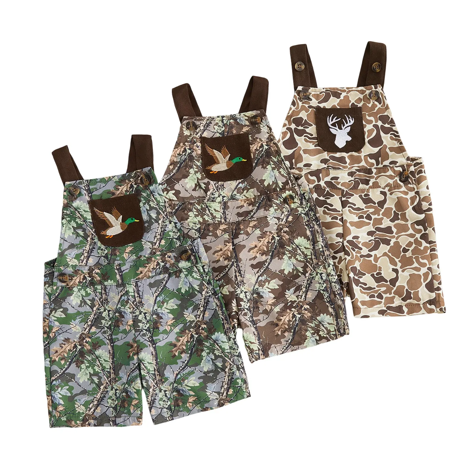 Toddler Baby Little Boys Summer Overalls Wide Leg Branch/Camouflage Sleeveless Jumpsuit Suspender Shorts Outfit 6M-3T