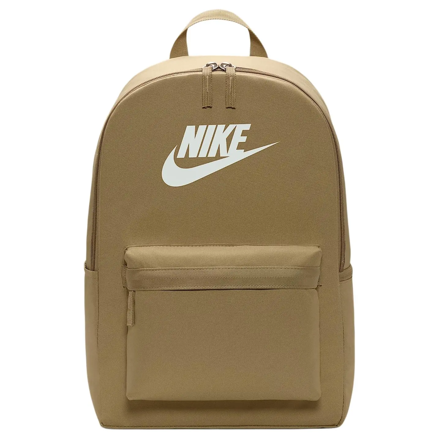 Nike Heritage Logo Zippered Fabric Backpack for Men and Women, Mountain White and Apricot Tea