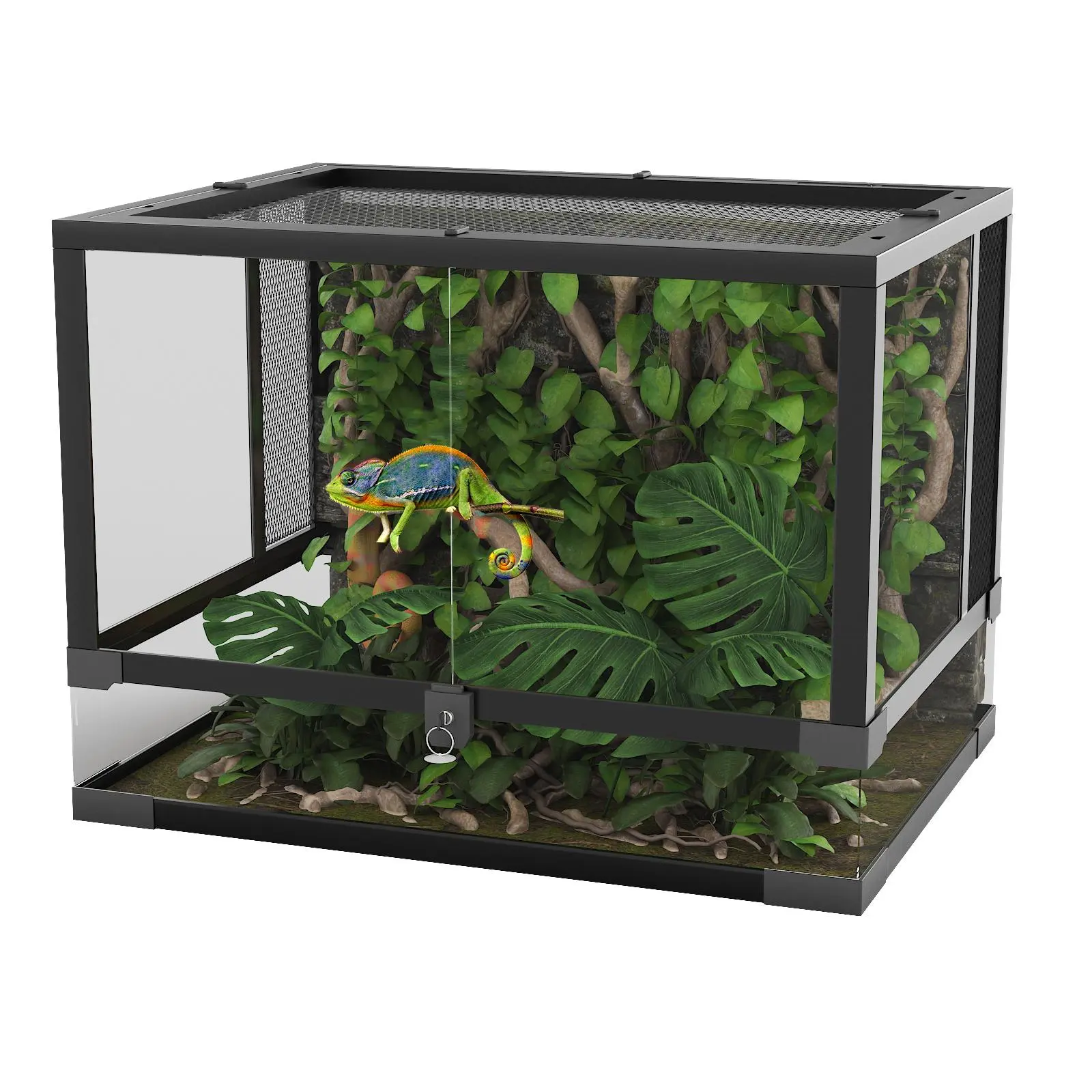 Superior Glass Reptile Terrarium – Secure Front Opening Enclosure – Dual Ventilation – Water-Tight Base – Ideal for Lizards, Snakes, Tortoises, Tarantulas, Snails, Reptiles