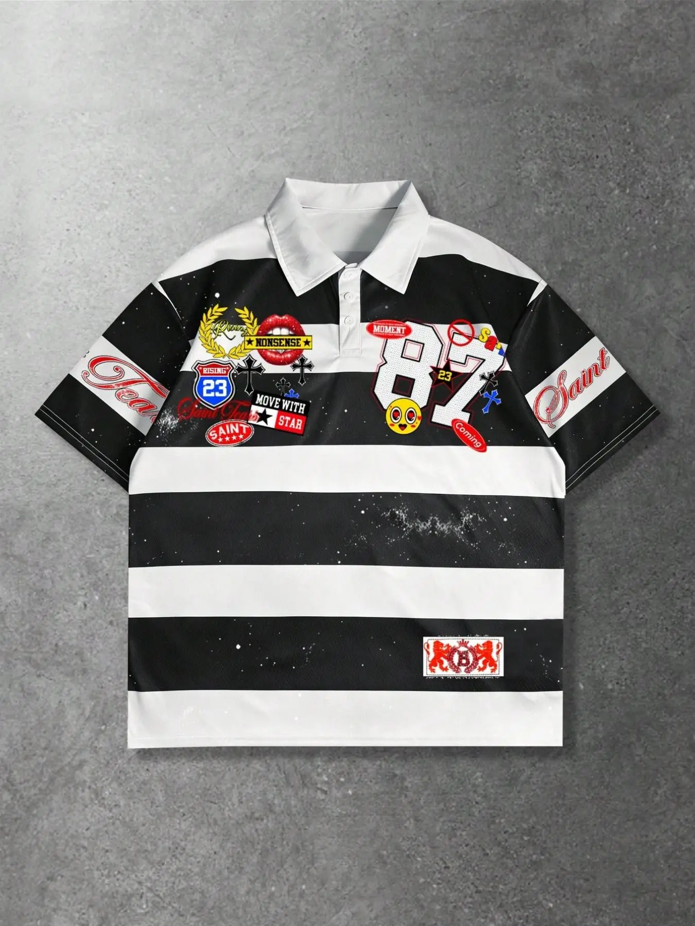 American retro, Vintage casual striped printed Polo shirt for men, high street style loose short-sleeved men's T-shirt, breathable mesh fabric men's short-sleeved shirt, sports and street fashion people vibe