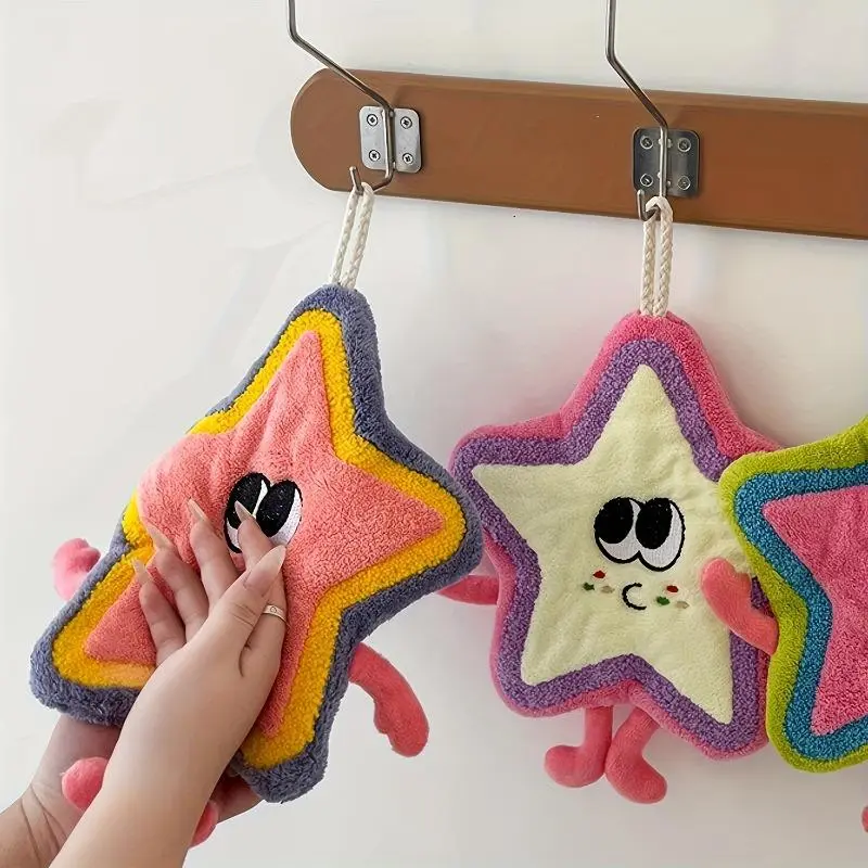 Modern Star-Shaped Hand Towels, 3pcs Soft Polyester Water Absorbent Cloths with Hanging Loop for Kitchen, Travel & Daily Use, Absorbent Drying Towel, Wet Dry Towel