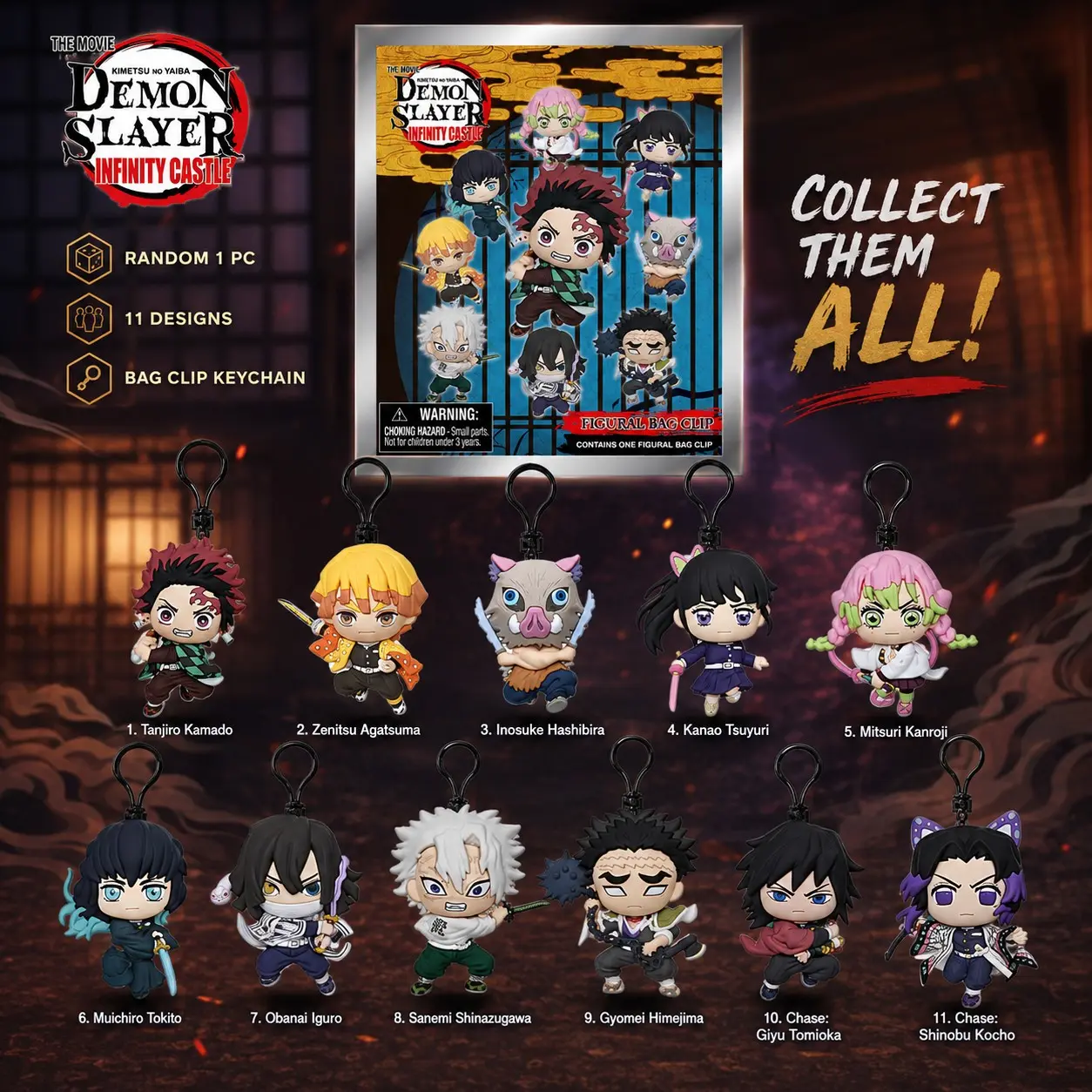 Demon Slayer Officially Licensed Figural Bag Clip, Infinity Castle Movie Mystery Blind Bag Keychain Charm, Anime Collectible Gift, Kawaii Keyring