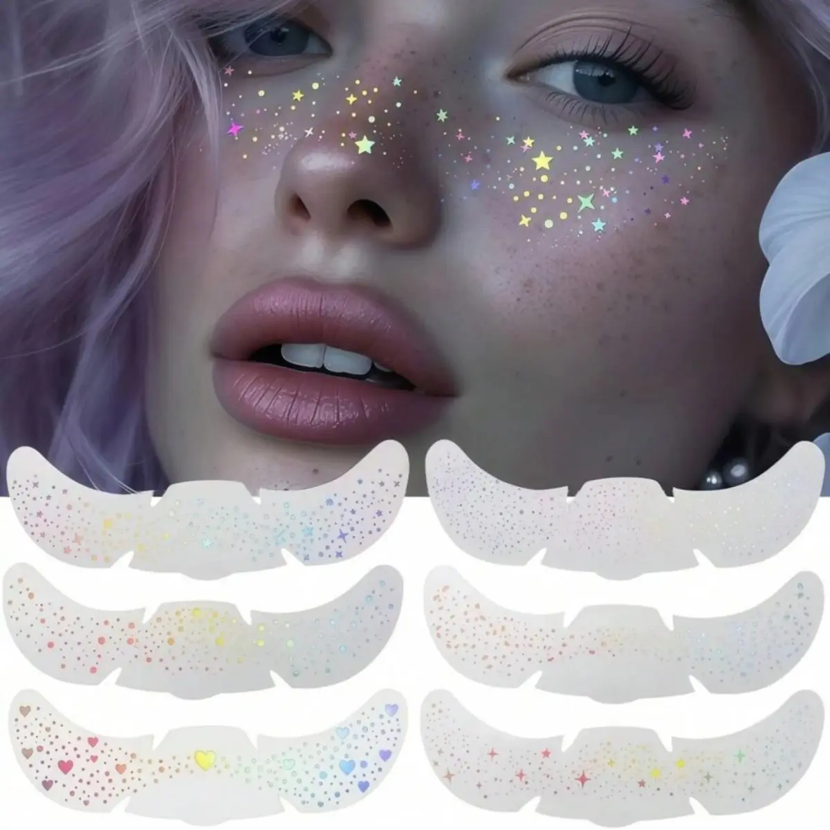 DIY Bag Decals & Glitter Freckle Tattoos, 6 Sheets of Holographic Heart & Star Stickers, Waterproof Multi-Color Body Art for Parties & Festivals, Glittering, Temporary, Peel & Stick, Funky Unique Accessories, Stars & Hearts, Creative Expression, Dazzling
