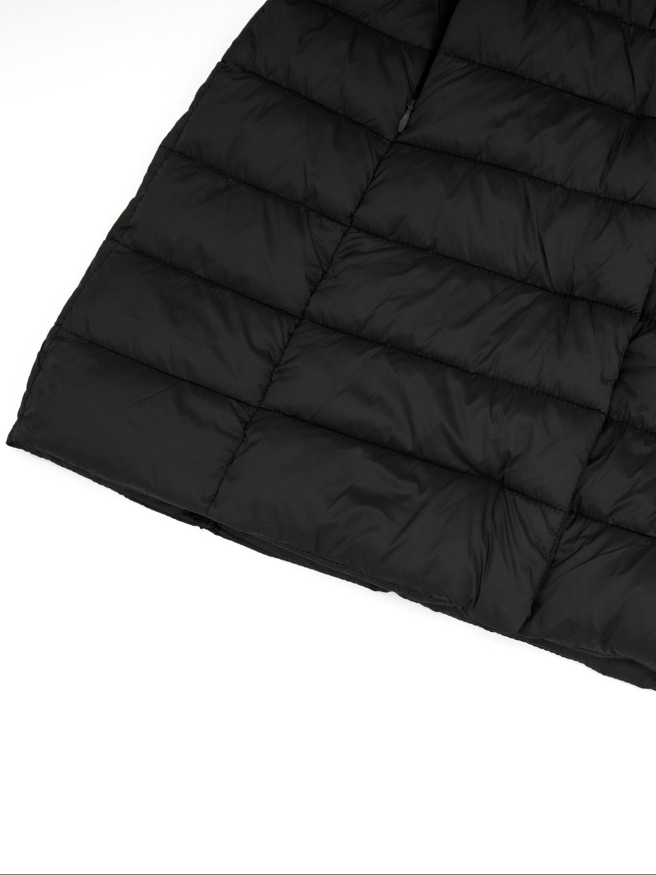 Women's Mid-Length Puffer Coat, Casual Hooded Jacket with Pockets, Fall & Winter Warm Woven Outerwear, Lightweight Thick Fabric