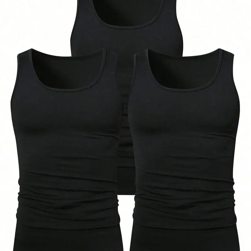 Men's Solid Color Scoop Neck Tank Top, Knitted Tank Tops, Menswear Regular Fit Casual Classic Comfy Breathable Sleeveless Top for Daily Wear, Men's All-Match Clothes for All Seasons, Matching, Summer Sleeveless Top