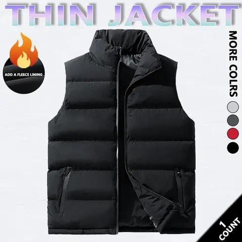 Mens Vest Jacket Casual Sleeveless Waistcoat - Waterproof Zipper Stand-up Collar, Layering Shell for Men, Autumn Winter Cold-Weather Casual Daywear, Lightweight Wind-Resistant Outerwear
