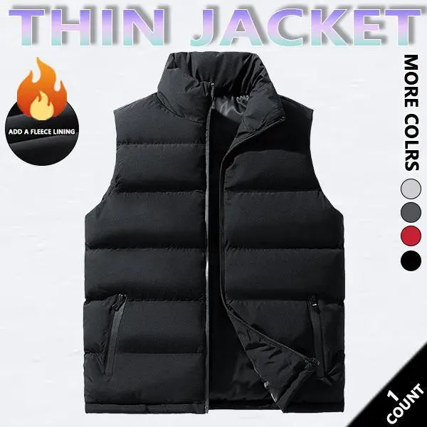 Mens Vest Jacket Casual Sleeveless Waistcoat - Waterproof Zipper Stand-up Collar, Layering Shell for Men, Autumn Winter Cold-Weather Casual Daywear, Lightweight Wind-Resistant Outerwear