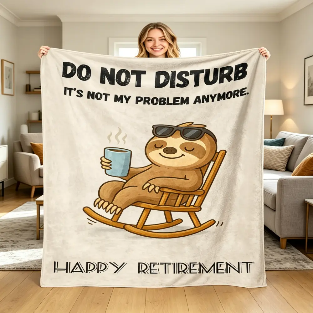 Fun "Do Not Disturb" Retirement Cartoon Drawing Blanket - Sloth-in-Rocking-Chair Graphic Print, Super Soft Curl-Up Blanket for Sofas, Bedrooms, Ideal Gift for Family, Cartoon Drawing Blankets, Curl-Up Blankets