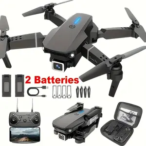 E88 PRO MAX Drone with Remote Control 4K Dual Camera 2 Batteries Motor Obstacle Avoidance 1 Hour Safe Return LED Lights Foldable Quadcopter Maintenance Tools Spare Propellers