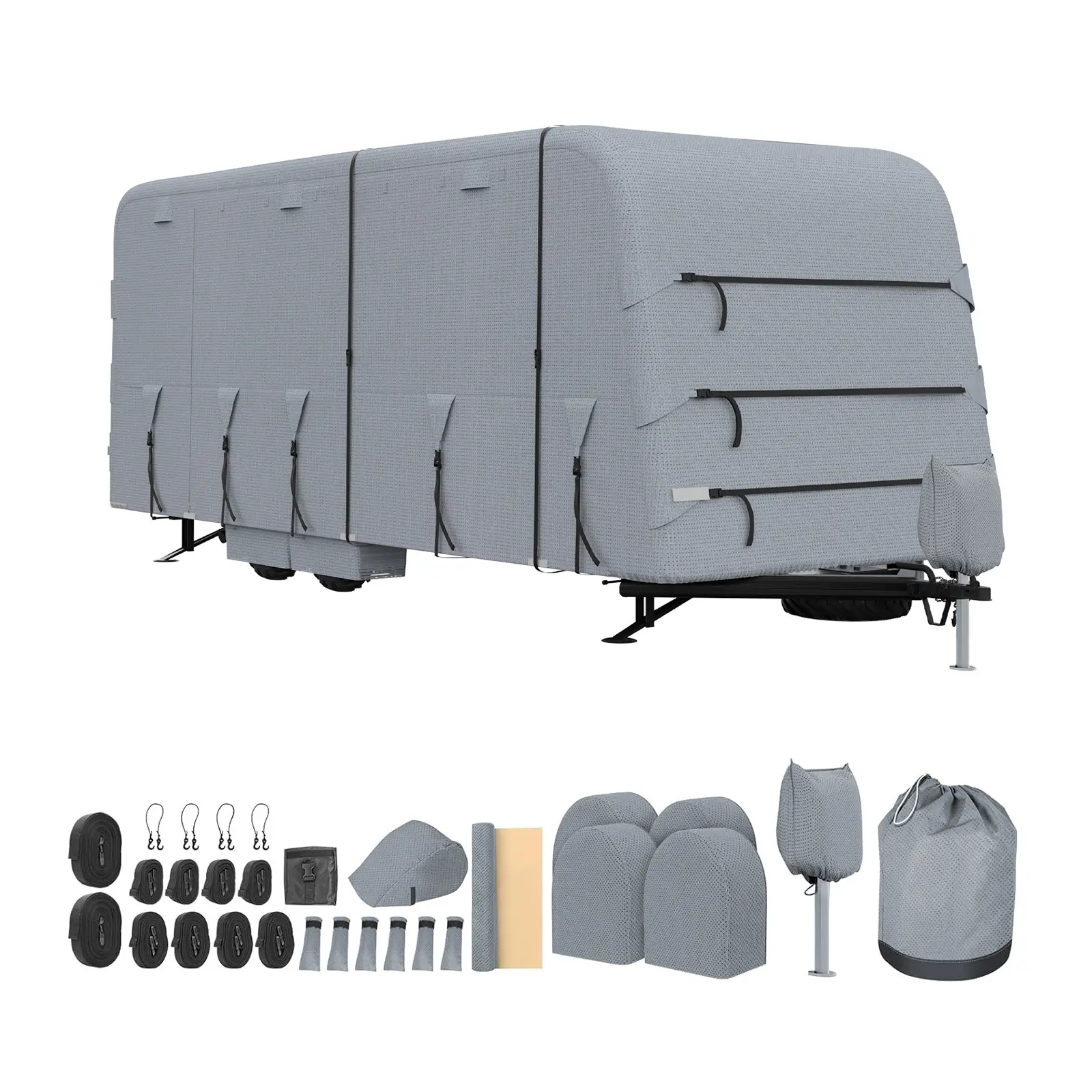 【Garvee】4-Layer Oxford All-Season RV Cover – Waterproof, UV & Tear Resistant for 18-20FT Campers & Travel Trailers with Windproof Straps, Zipper Panels, Tire Covers, Storage Bag, Reflective Strips, Green