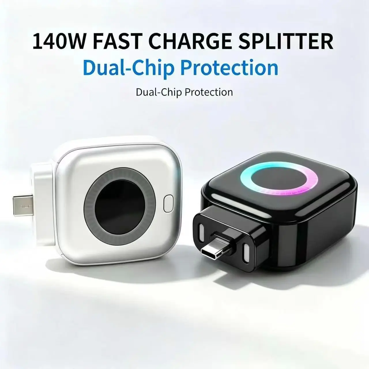 Mini High-Speed C-Type Fast Charger Adapter, Dual-Stream Safety Connector with LED Status Light, Portable USB-C Power Adapter for All Devices