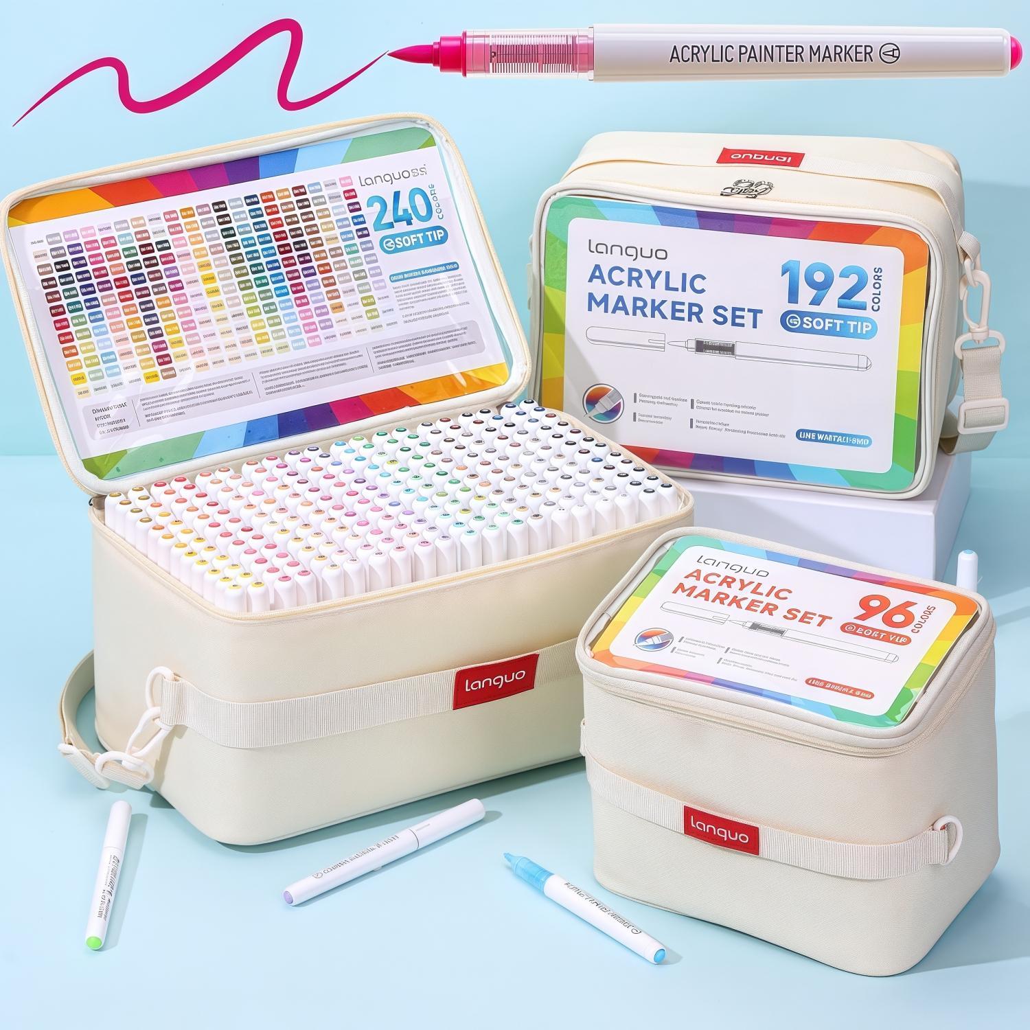 Acrylic Paint Marker Set, 24pcs/set Acrylic Paint Pen with Storage Base, Brush Tip Acrylic Paint Pen for Rock Painting, Ceramic, Wood, Canvas, Glass, Stone, Fabric, Art Supplies, Acrylic Marker Pens, Art Markers Set