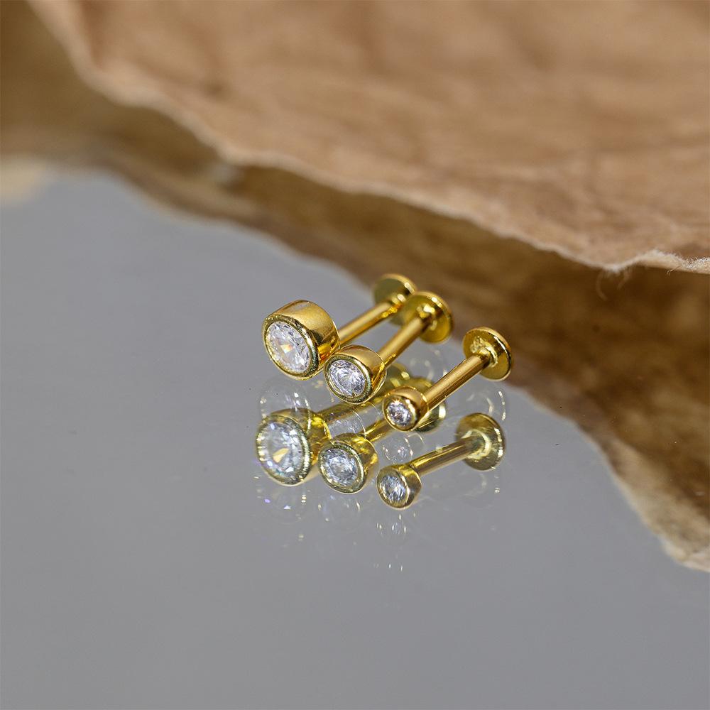 S925 sterling silver internal thread flat back cartilage earrings • Simple round CZ earrings, suitable for spiral ear screens. Conch earrings are suitable for giving girlfriends, girlfriends, and birthday gifts on holidays Dainty Matching