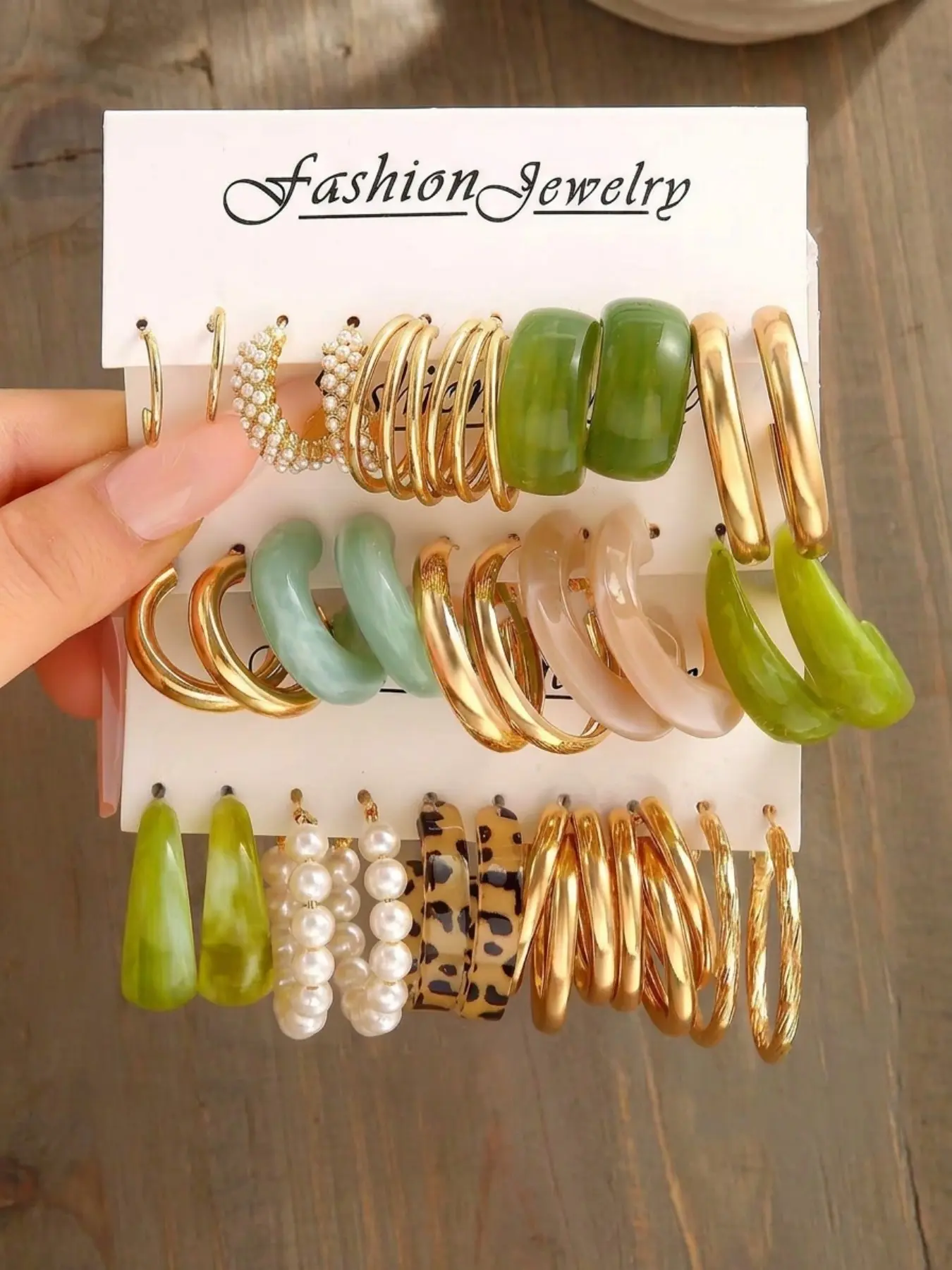 Y2K Retro French Style Earrings Set, Metal, Olive Acrylic Resin Pearl Leopard Print, Waterproof, Daily Wear, Party Fashion, Vintage Statement Earrings