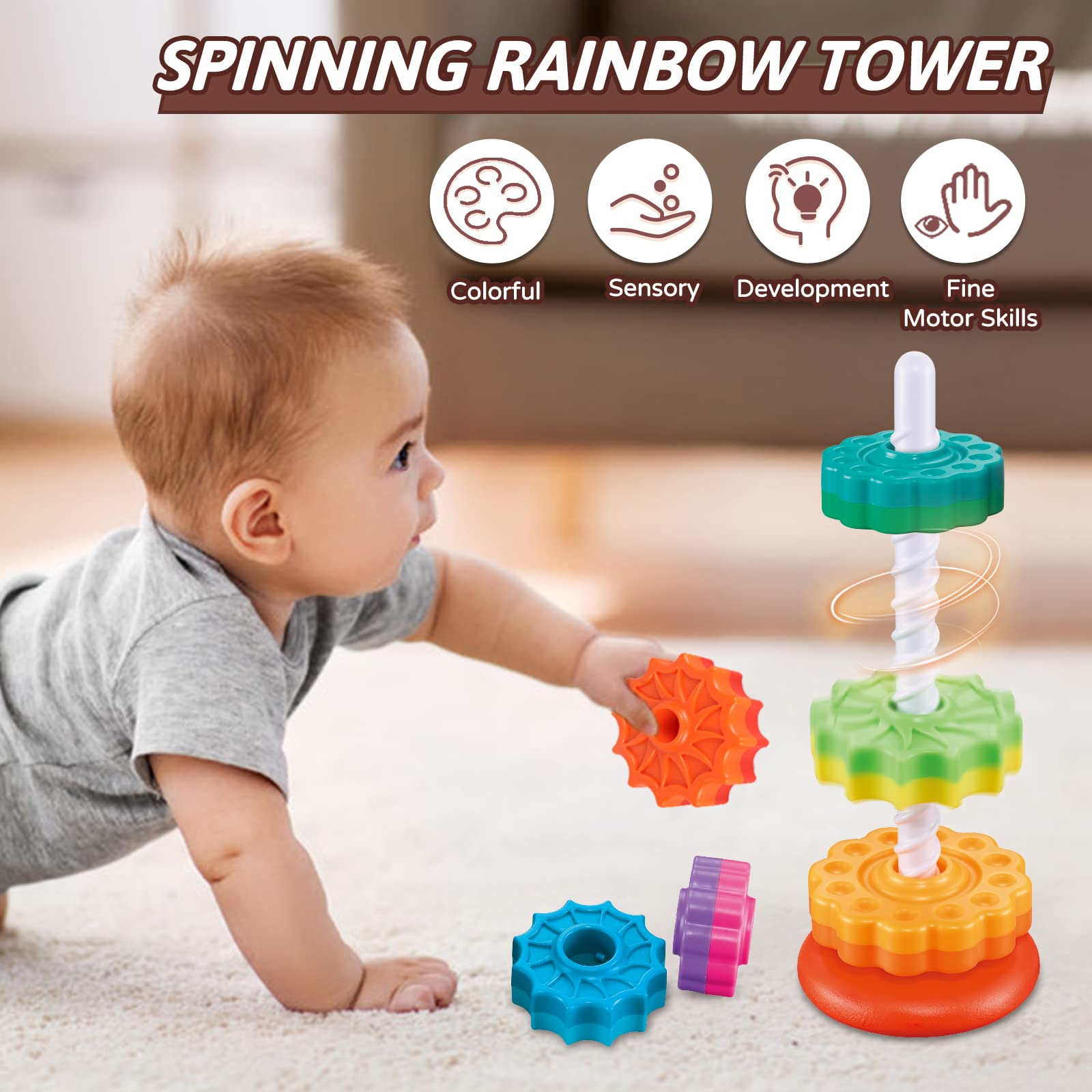 Spinning Stacking Toy, Shape Sorter, 1 Count Educational Teenager Toy, Stacking Rings Teenager Toy, Montessori Toy for Girls and Boys, Birthday Gift
