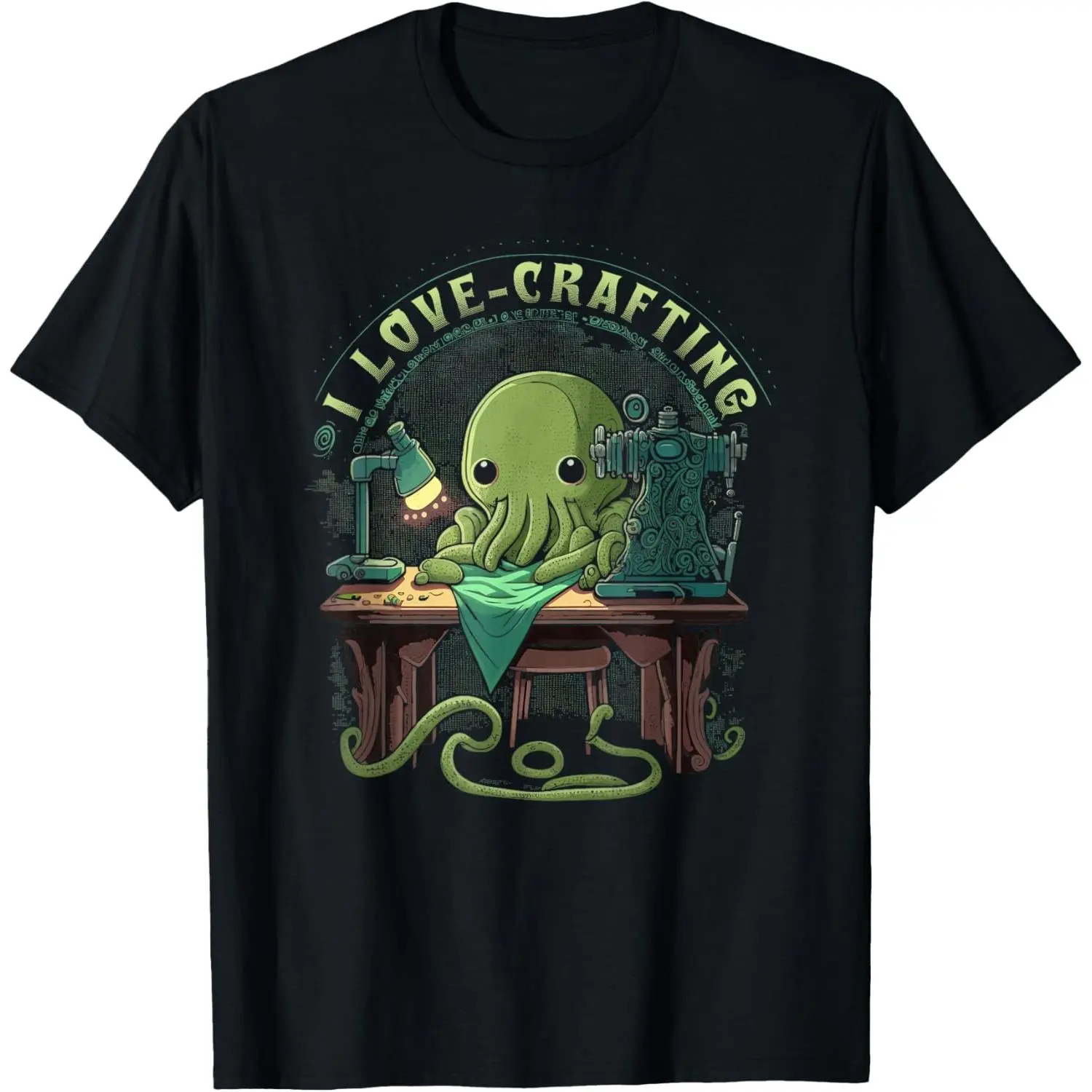 Men's Retro Cthulhu Anti-Fade Print Short-Sleeve Combed Cotton Round Neck T-Shirt - Oversized Loose Soft Foldable Breathable Layer Top, Machine Washable Medium Length Menswear for Halloween Costumes, Streetwear