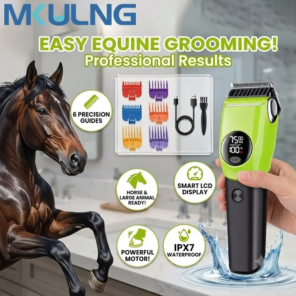 Mkulng Cordless Horse Hair Clippers Kit, Rechargeable Low Noise Trimmer, Detachable Blade, 6 Combs, 3 Speeds, Professional Grooming Tool, Groomer Tools, Grooming Products