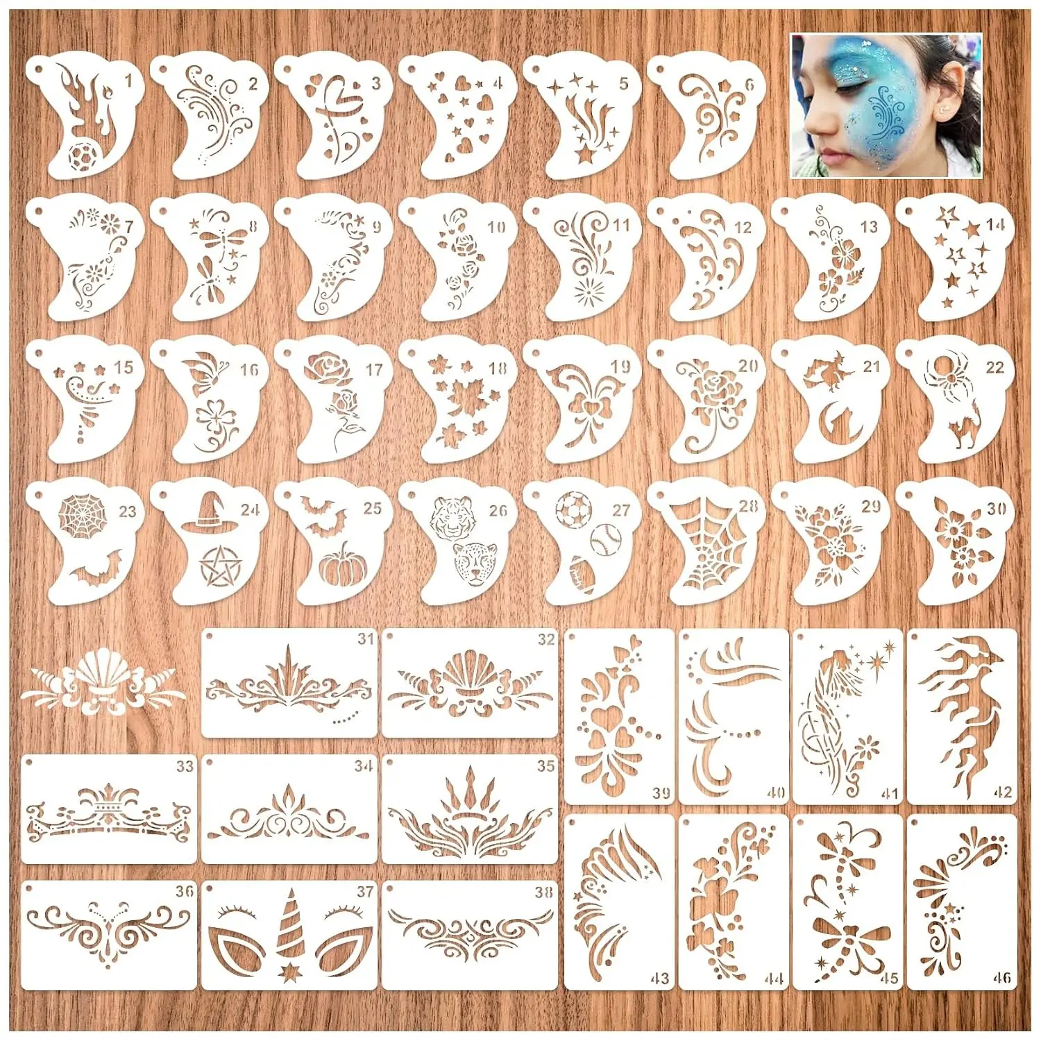 Face Paint Stencils Reusable Halloween Body Facial Painting Templates for Makeup Party Art Painting