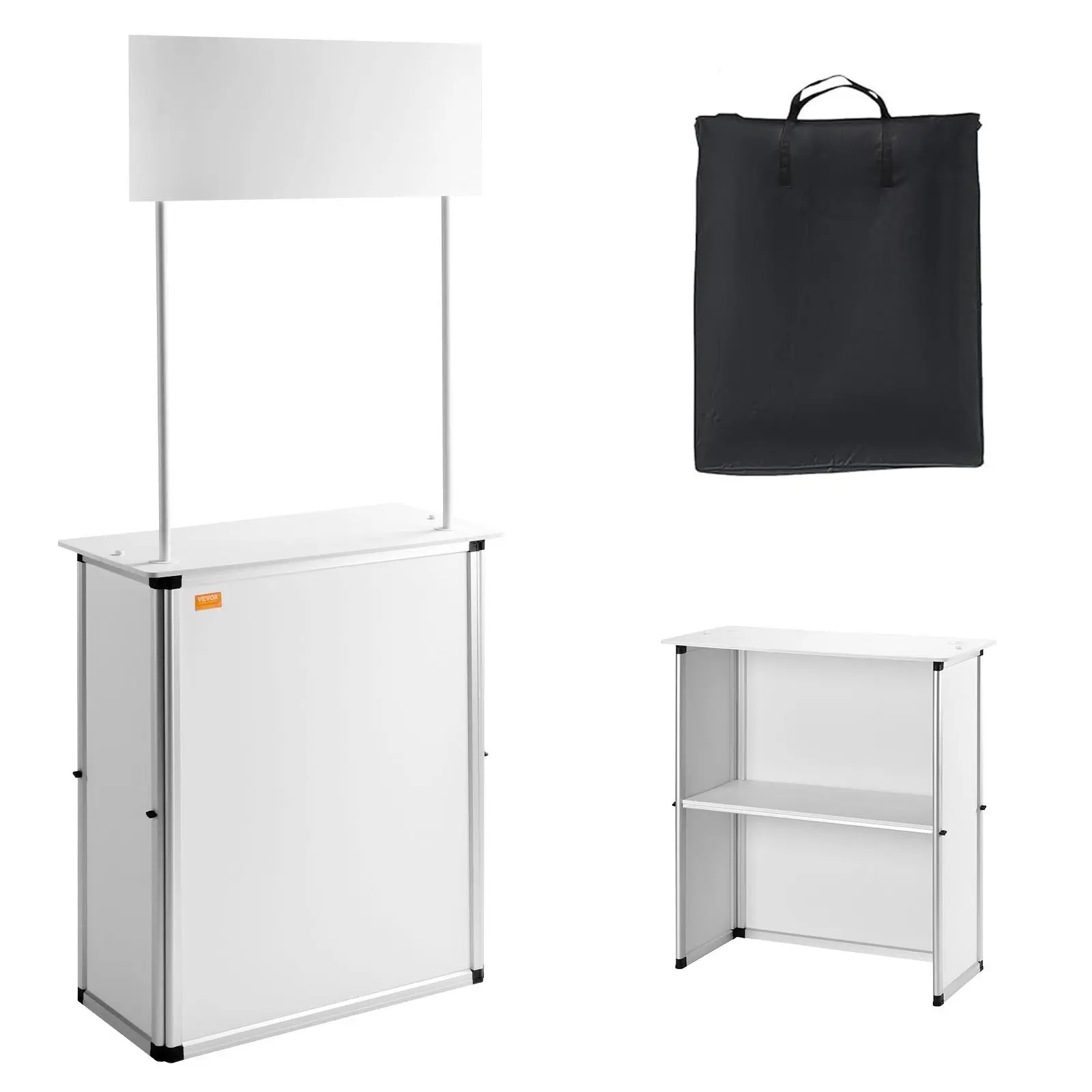 VEVOR Portable Rectangular Tradeshow Counter Table - 30.91" Wide, 30.91" x 14.96" x 71.46" Podium with Wall, Storage Rack, Carrying Bag, Foldable Portable Setup for Exhibition Booth Fair, Storage Organization