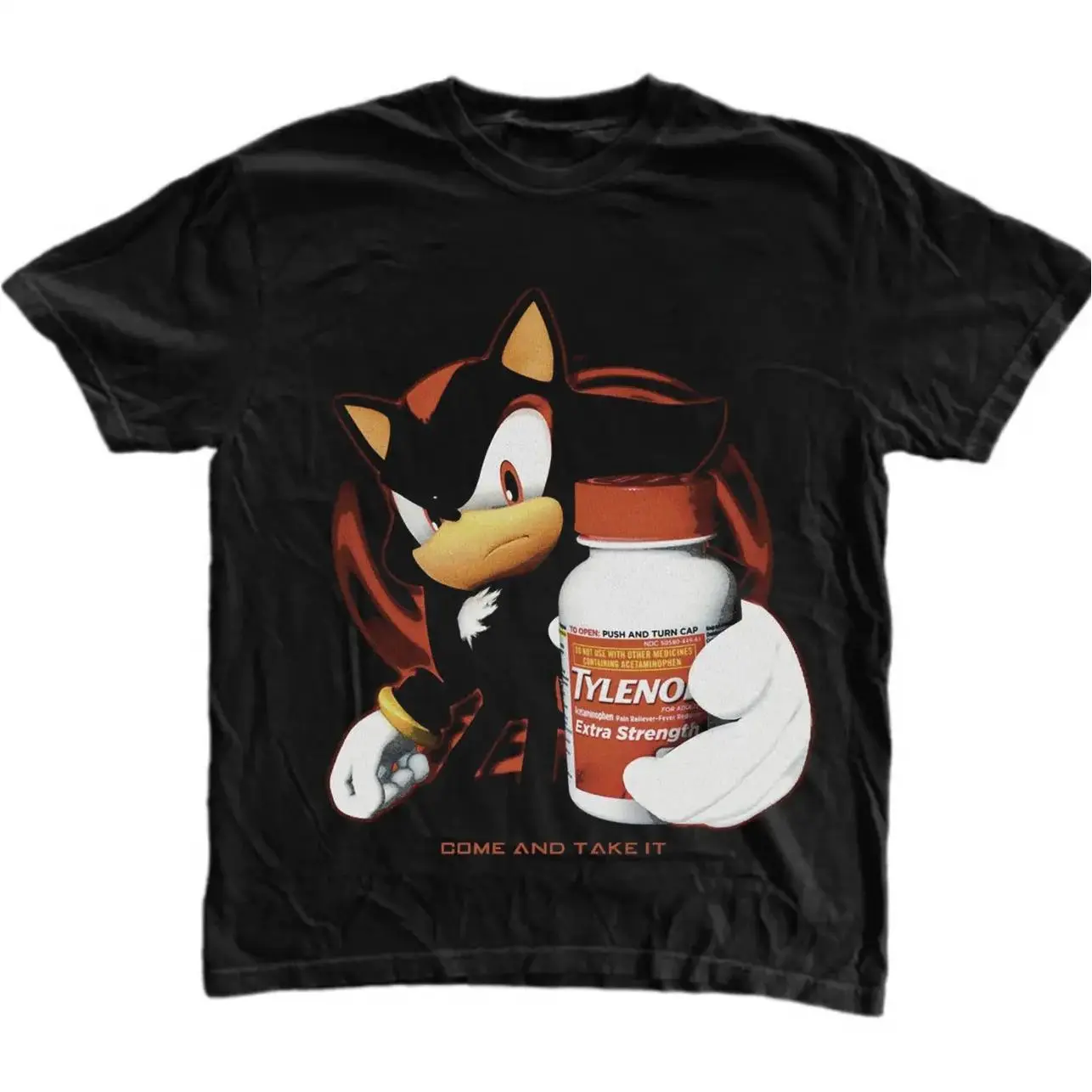 "Tylenol" Come And Take It T-Shirt, Shadow the Hedgehog Shirt, Unisex Graphic Tees Gothic Grunge Y2k Emo Scene Amity Affliction Style Clothes Menswear Womenswear Streetwear