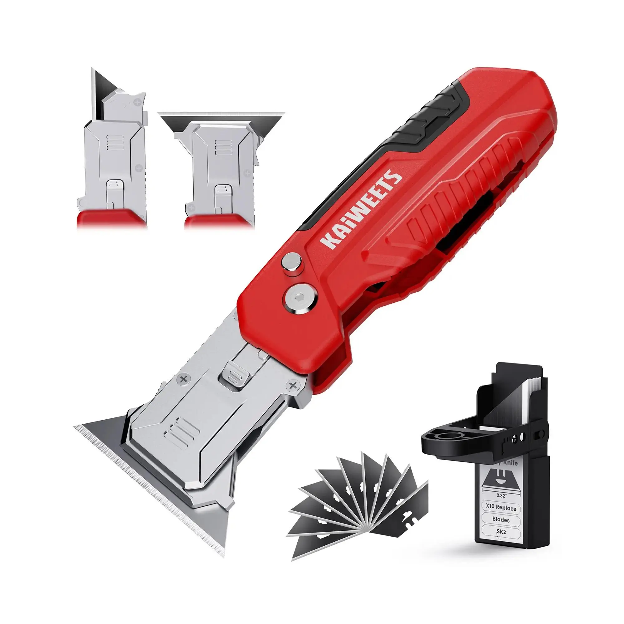 2-in-1 Utility Knife Scraper,Folding Utility Scraper Tool,Heavy-Duty Zinc Alloy Body, SK2 Black Blade Storage & Replacements, Razor Blade Scraper, Cardboard Cutter, EDC Tools and Gadgets for Home, Office