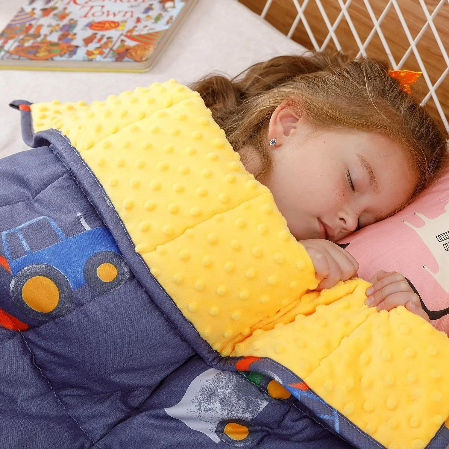 Weighted Blanket for Sleeping, 3 lbs 36x48 inches – Soft Minky Dots, Cozy Cotton Cartoon Patterns, Reversible, Machine Washable, Heavy Throw for Calming, Blue Car WorldGift