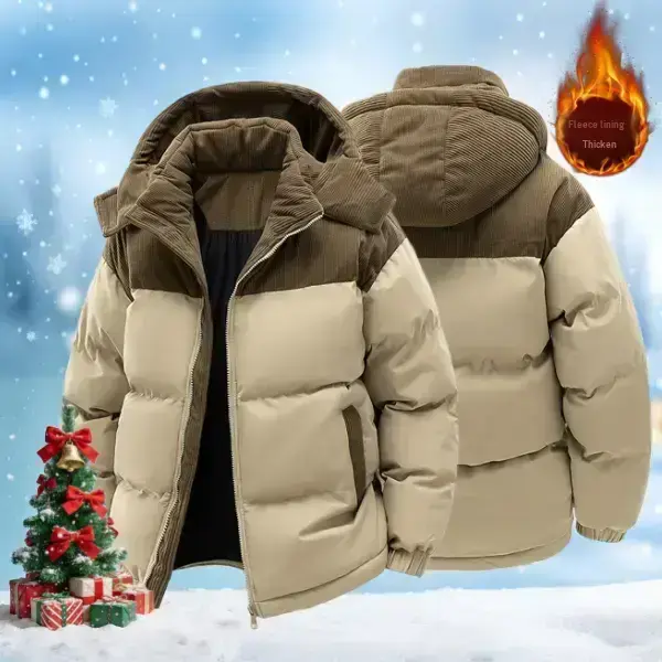 2025 Winter New Arrival Trendy Color Block Thickened Warm Hooded Coat Unisexcasual fleece lined men Menswear Jackets collar coat outdoor daily wear warm clothes style winter cotton coat cold weather menswear top coats