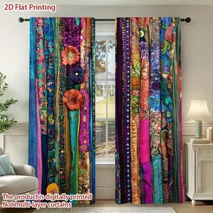 2 pieces of Bohemian style, colorful flower vines printed filter curtains. Suitable for living room, bedroom and home decoration. Wear-resistant, easy to maintain and clean.