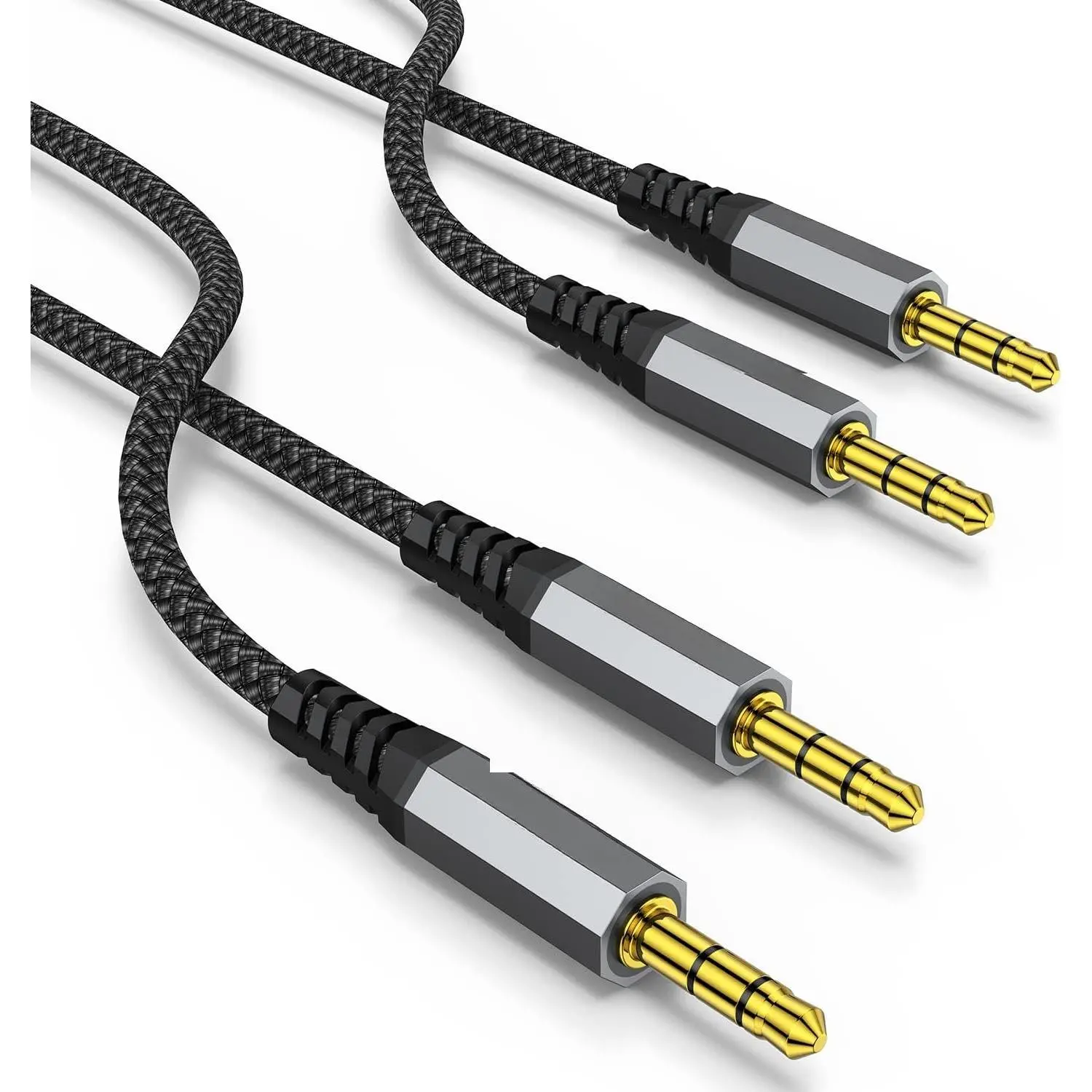 2 Pack AUX , (6.6ft/2m, Hi-Fi Sound) 3.5mm TRS Auxiliary Audio  Nylon Braided Cord Compatible with , Stereos,Speaker,iPod iPad,Headphones,,Echo Dot, (Grey)