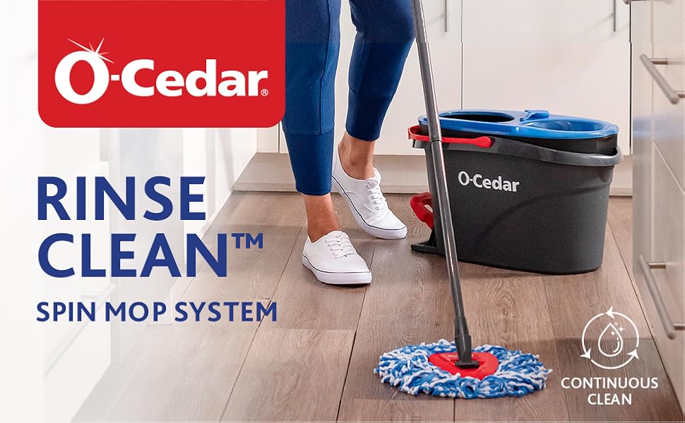 O-Cedar RinseClean Spin Mop & Bucket System + 2 Extra Mop Heads| Clean with Clean Water | Removes 99% of Bacteria