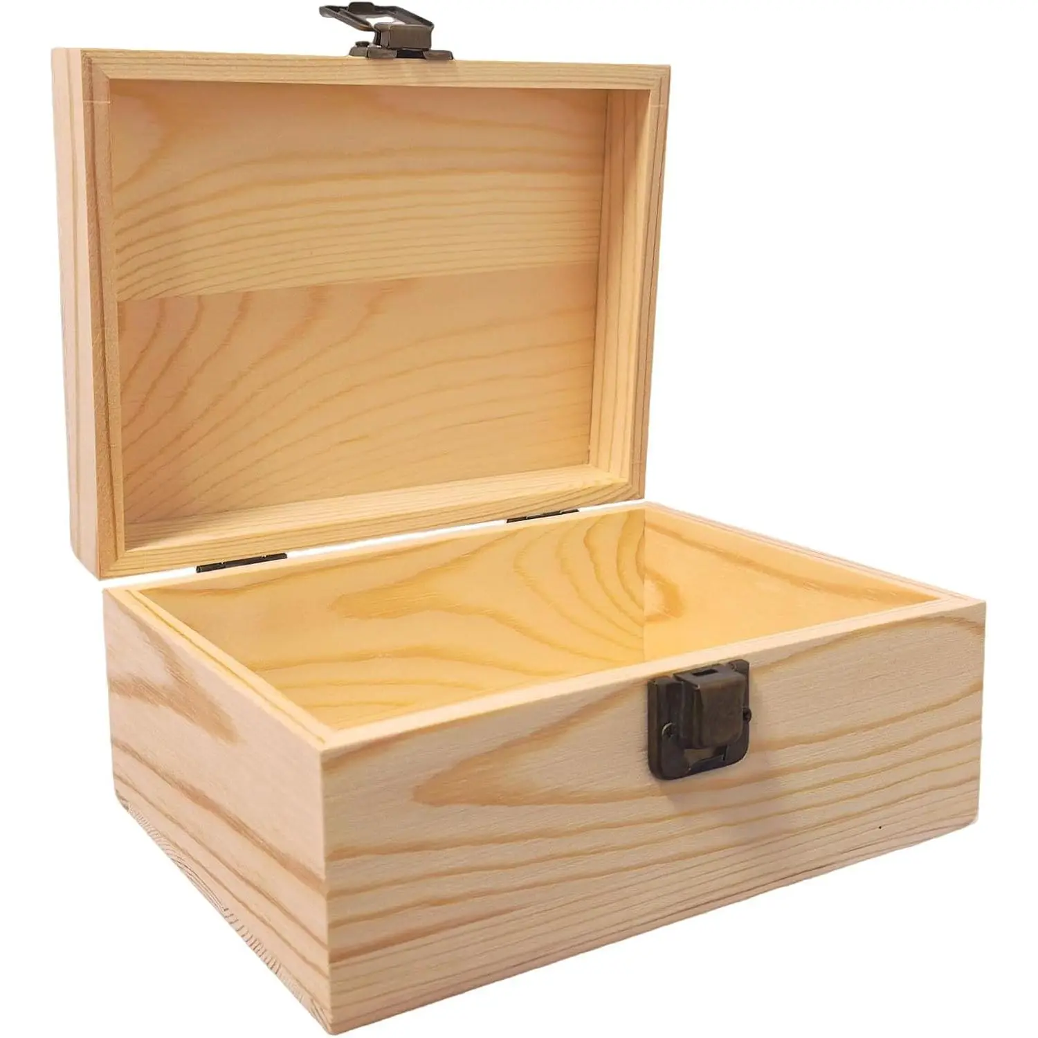 Small Wooden Box with Hinged Lid - 6.88x4.52x2.36 Inch Unfinished  Box for Crafts DIY - Plain Mini Pine Storage Box with Clasp for   Desk Organization and  Decor