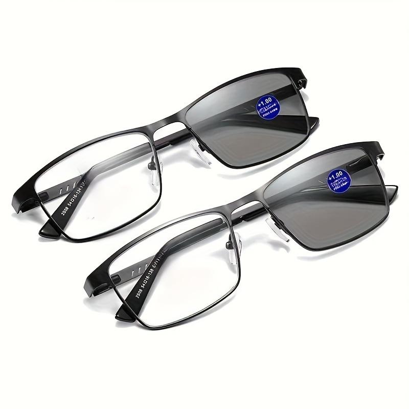 Men's Square Metal Frame Three in One Multifunctional Reading Glasses for Women Long Medium Short Distance Anti Blue Light +1.0 to +4.0 Polycarbonate Lens Unisex Adult Full Rim Flat Top