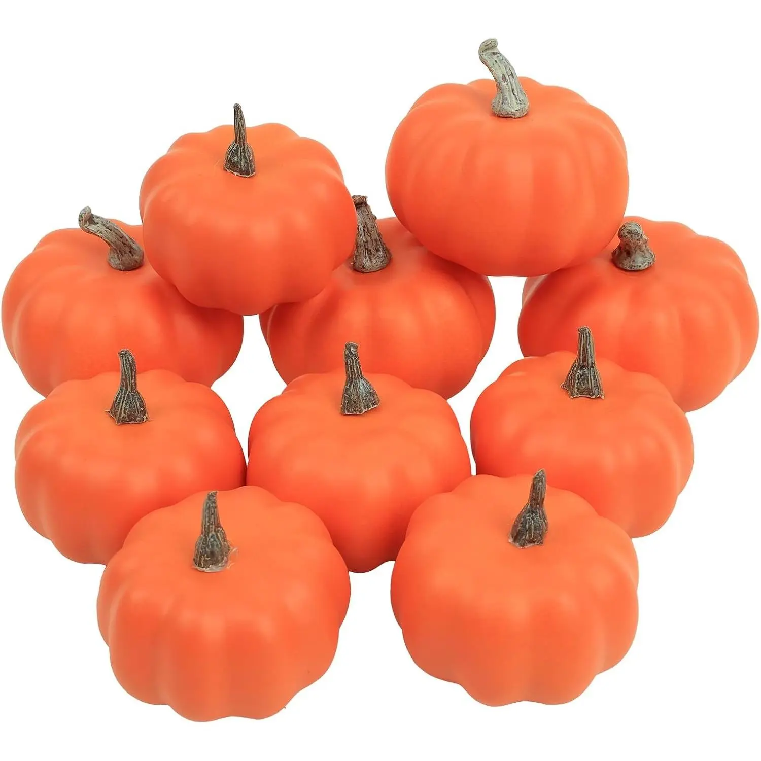 10Pcs Lightweight Hand-Held Artificial Mini Orange Plastic Fake Pumpkins - Halloween, Wedding Home Decor, Vase Fillers for Fall Harvest Indoor Outdoor Table Centerpiece, Set