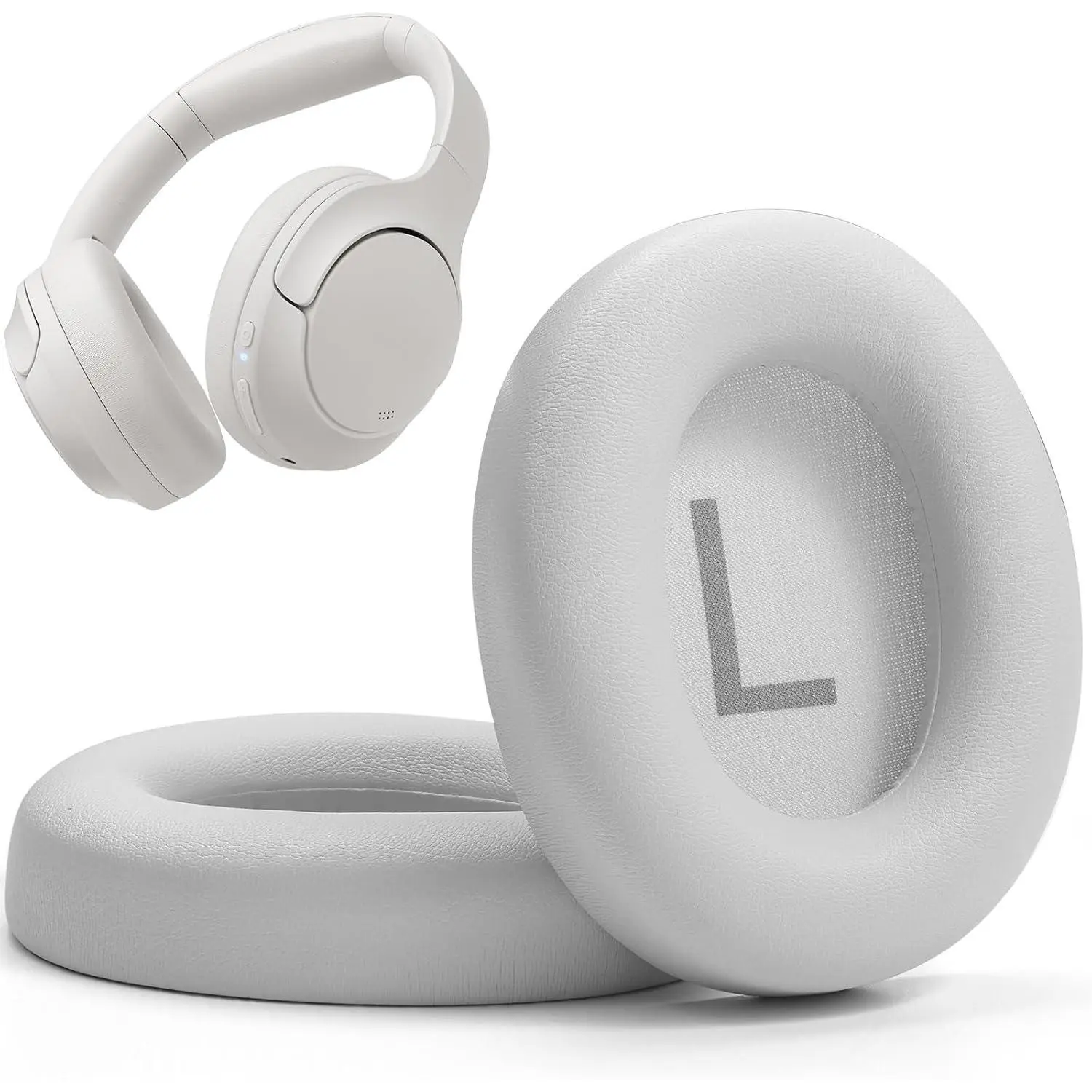 HT3 HT2  Earpads Cushion, Softer Protein Leather Ear Cover  for Comfortable Fit with  Mesh, Sound-Isolation  White