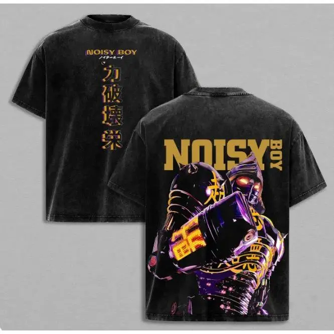 Real Steel Noisy Boy Robot Boxing Fight Scene – Vintage Washed Graphic Tee, Oversized Heavyweight Movie Shirt, Large Back Graphic, Cyberpunk Style Streetwear, High-Quality Cotton Fabric, Unisex, Movie Merch, Gift For Movie Lover