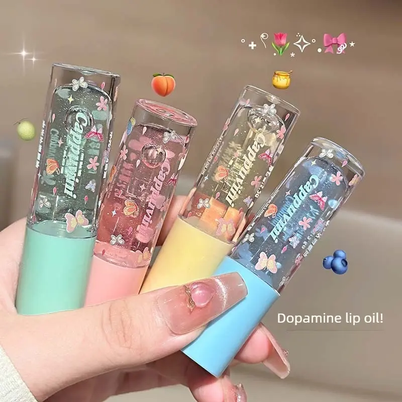 Cappuvini Shiny Hydrating Lip Gloss Oil, Long Lasting Moisturizing Plumping Lip Tint Oil, Transparent Glitter Lip Balm for Dry Chapped Lips, Multiple Fruit Shades